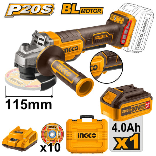 ESMERIL ANGULAR INGCO INALAMBRICO 20V CON BATERIA Y CON CARGADOR 115MM #CAGLI2111561 (C)