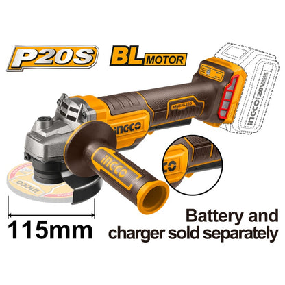 ESMERIL ANGULAR INGCO INALAMBRICO 20V SIN BATERIA SIN CARGADOR 115MM #CAGLI211156 (C)