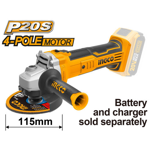 ESMERIL ANGULAR INGCO INALAMBRICO 20V SIN BATERIA SIN CARGADOR #CAGLI1151 (C)(OF)