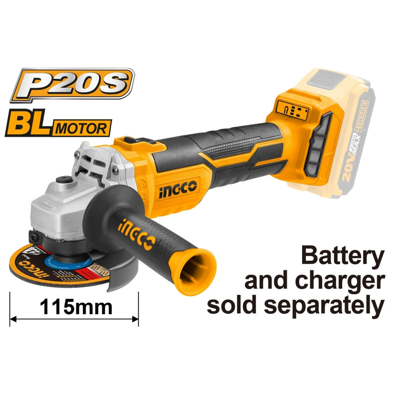 ESMERIL ANGULAR INGCO INALAMBRICO 20V SIN BATERIA SIN CARGADOR #CAGLI1152 (C) (OF)